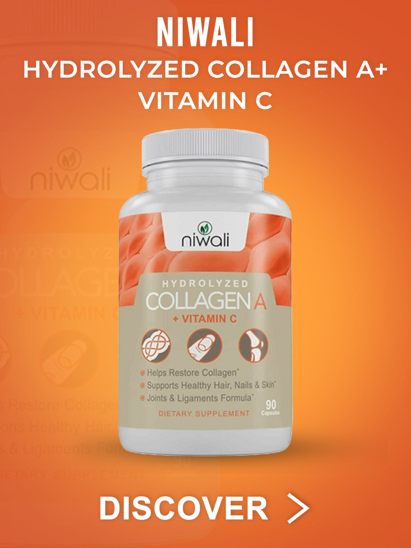 Niwali Hydrolyzed Collagen + Vitamin C Anti-Aging Dietary Supplements