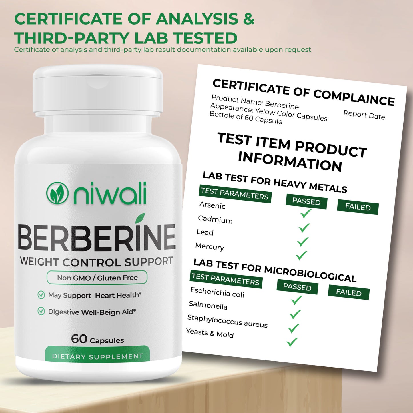 Niwali Berberine Supplement | Berberine HCI Root Supplements Pills |