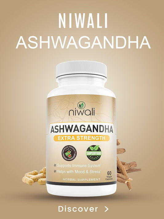 Niwali Ashwagandha Capsules | Organic Ayurvedic Supplement | With Black Pepper, 60 Count
